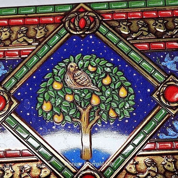 Vtg Retro Tin Box Milky Way 1998 Canister 12 Days Christmas Stained Glass Chest - Picture 8 of 15